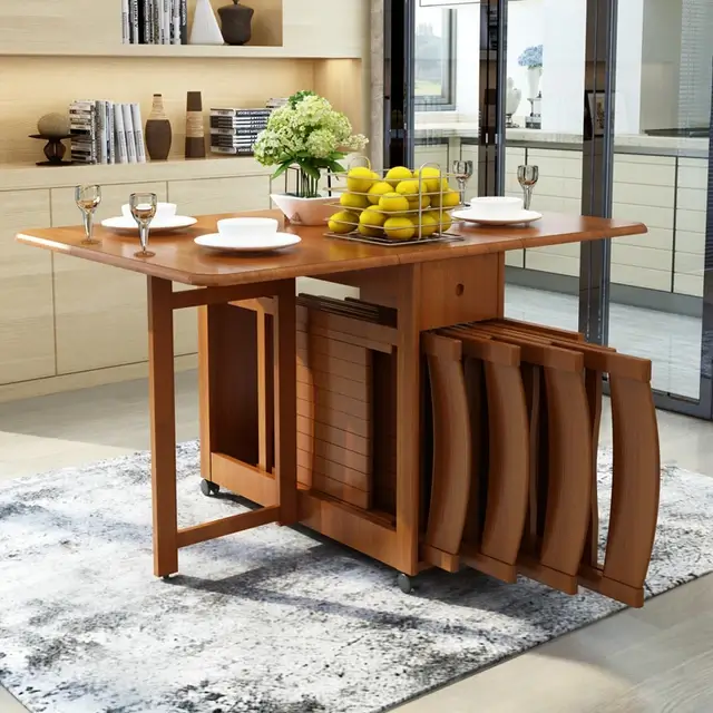 Folding Desk table, roll-out chairs, and stack seats